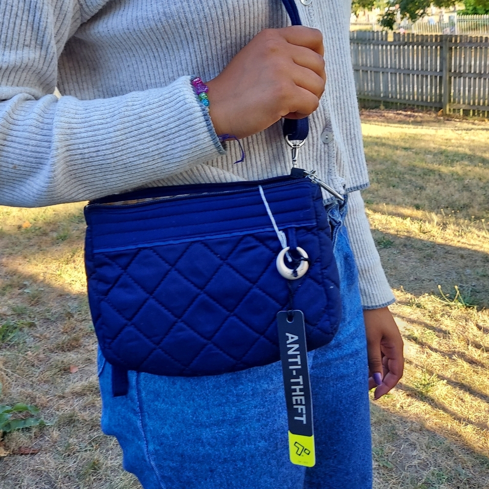 Blue Quilted AntiTheft Travelon Crossbody Med Size
